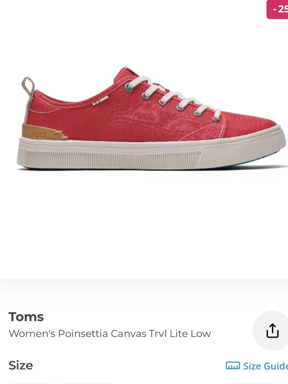 Toms Travl Lite Canvas Low Top Lace Up Comfort Sneakers Womens 8.5 Poinsettia